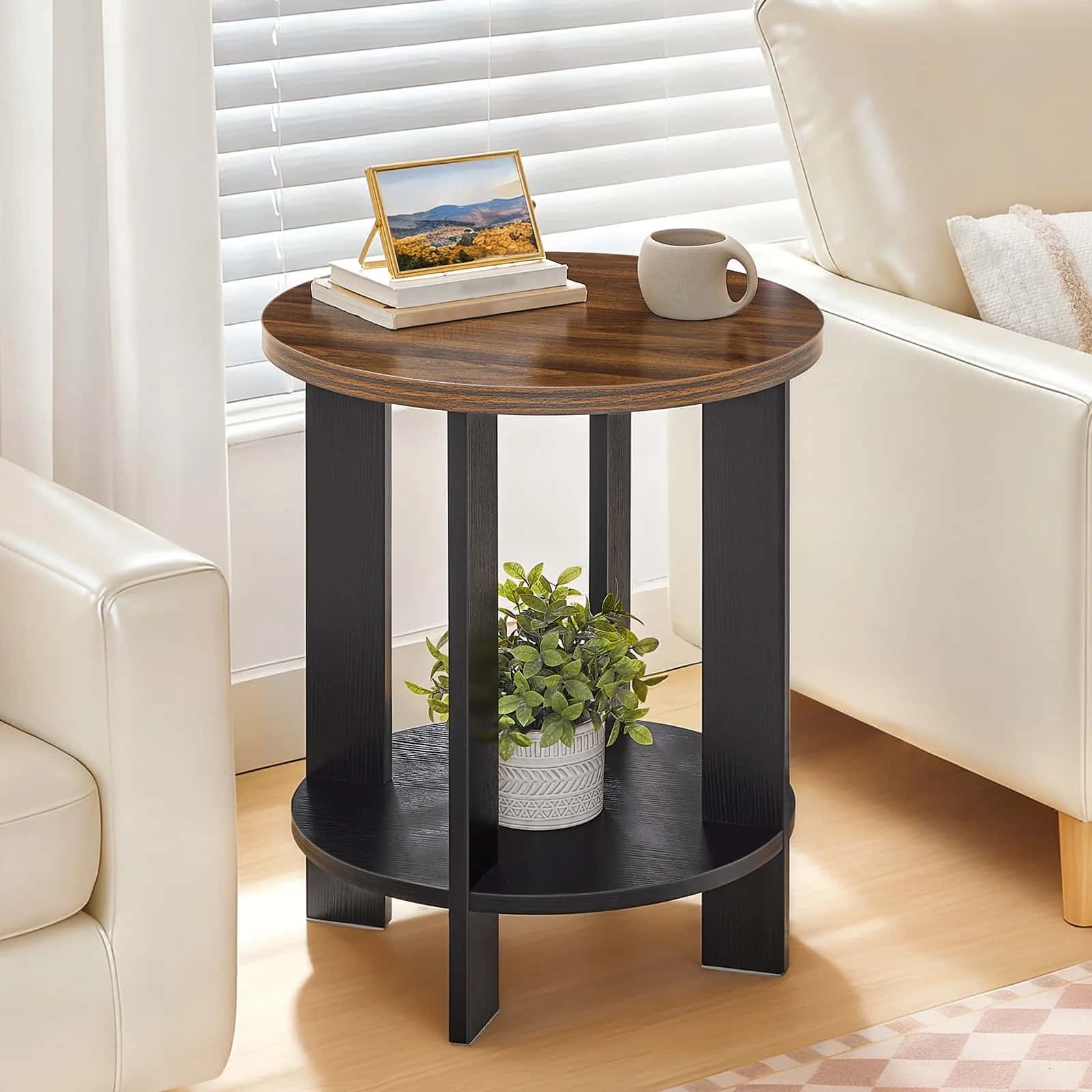 hoobro-side-tables-table-d-appoint-ronde-marron-2-niveaux image 6