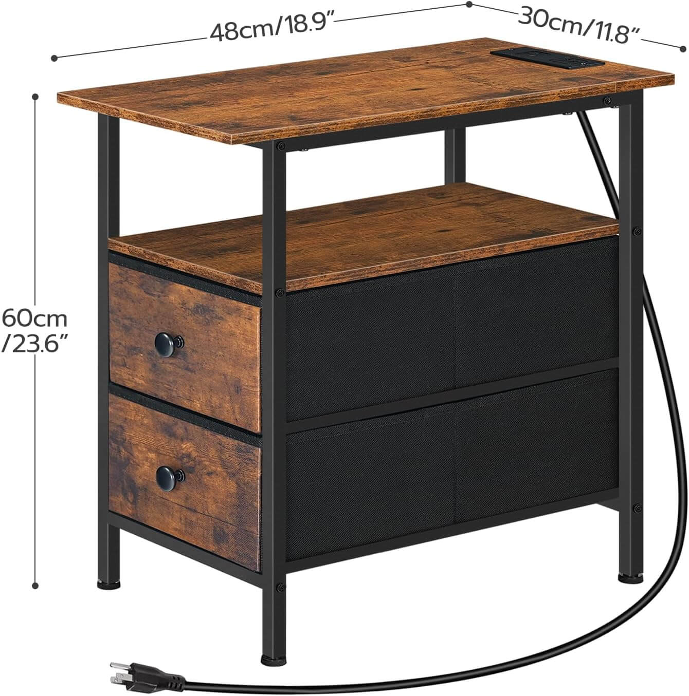hoobro-side-tables-table-d-appoint-troite-marron-usb image 3