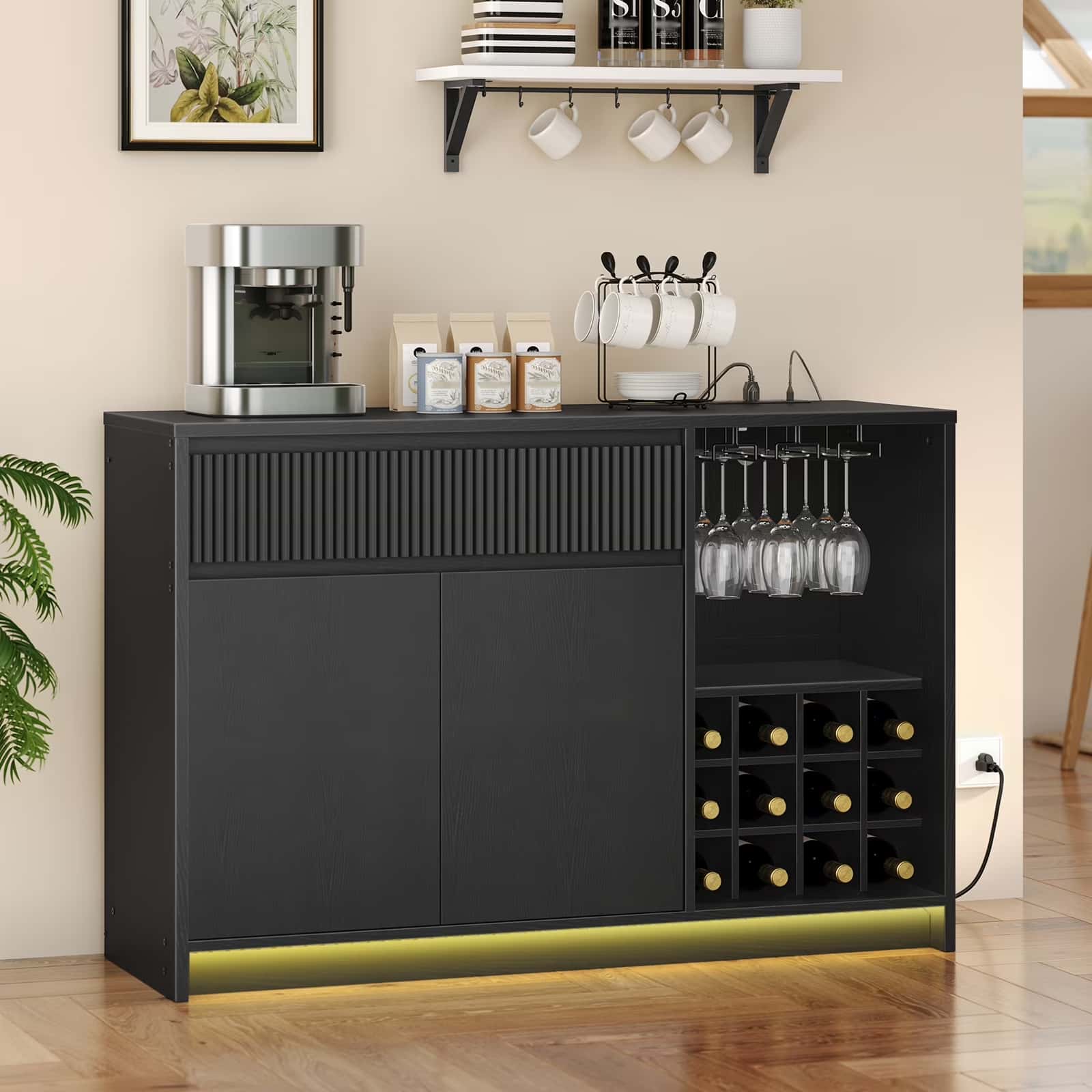 hoobro-beverage-counters-meuble-bar-noir-led-120-cm image 2
