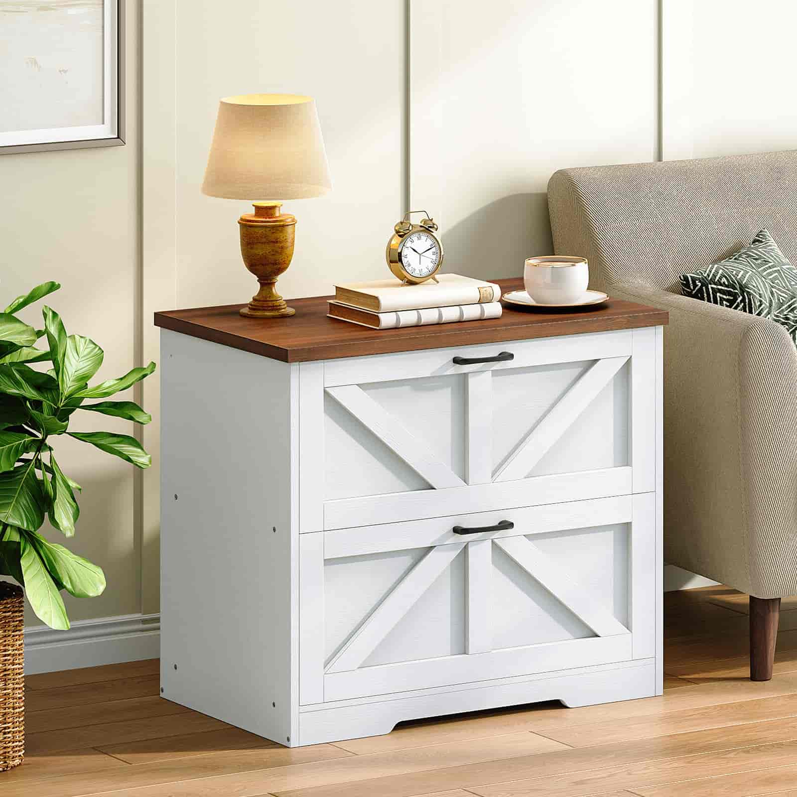 hoobro-caisson-de-bureau-2-tiroirs-dossiers-blanc-farmhouse image 3
