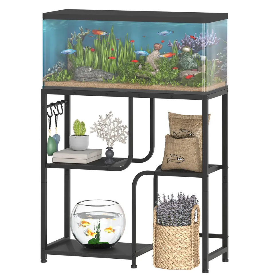 hoobro-meuble-aquarium-20-gallons-noir-avec-rangement image 1