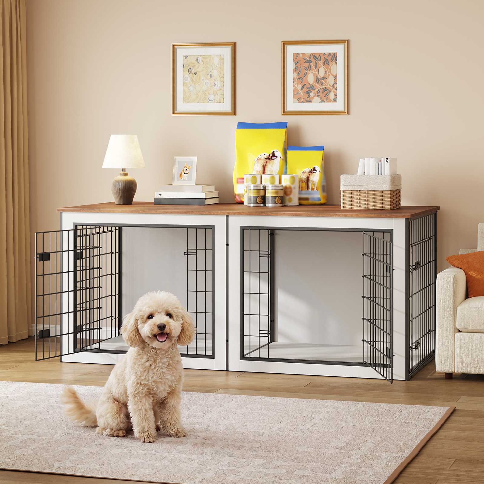 hoobro-niche-chien-bois-blanc-meuble-cage-avec-s-paration image 6