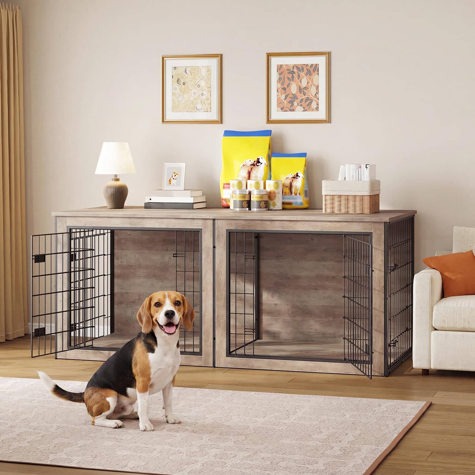 hoobro-pet-furniture-niche-chien-double-bois-greige-tv image 6
