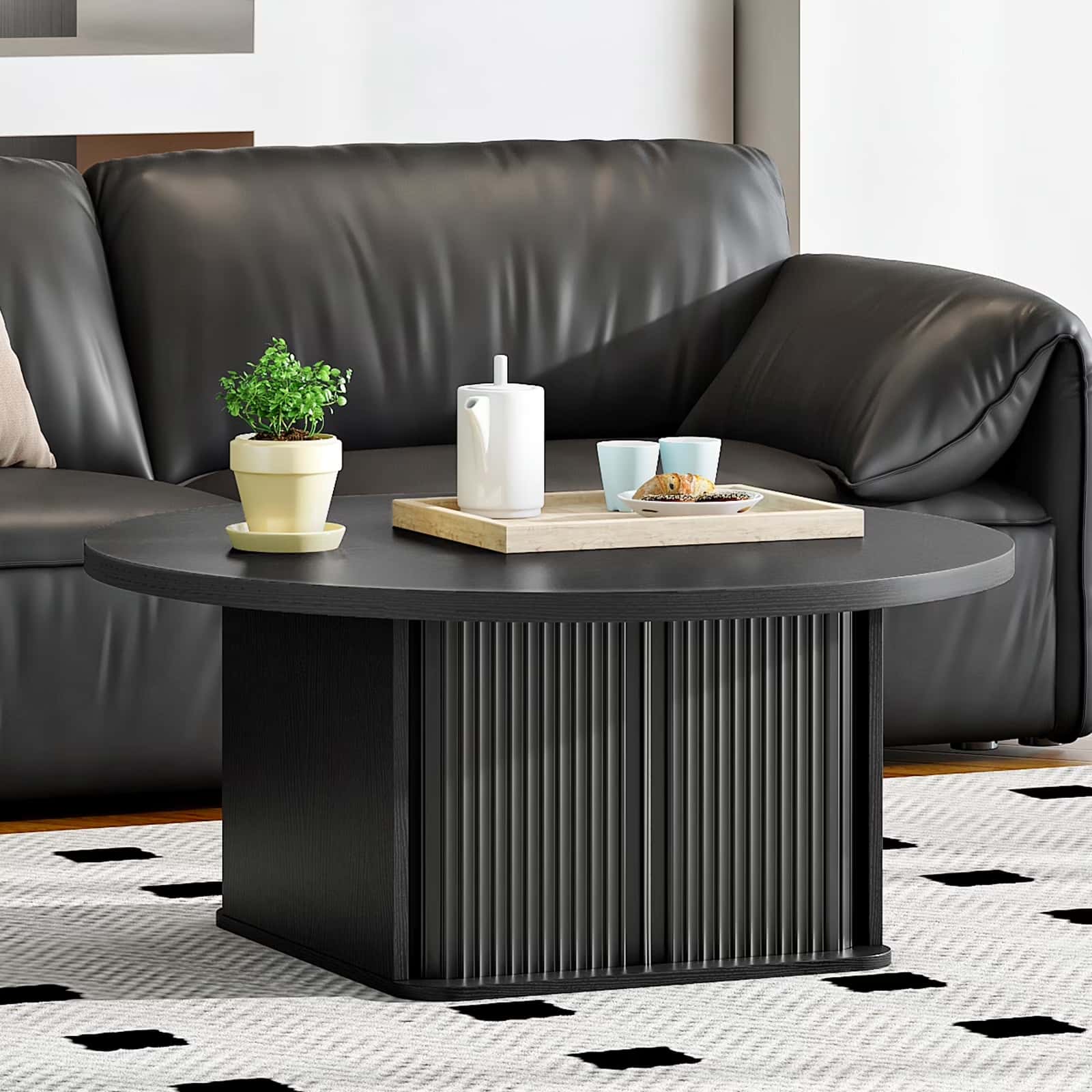 hoobro-table-basse-ronde-noire-avec-rangement-80-cm image 6