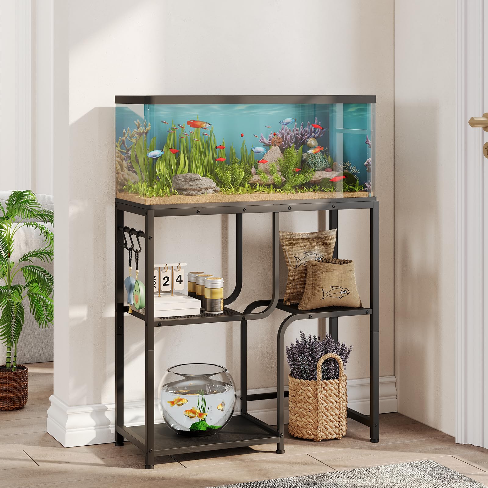 hoobro-meuble-aquarium-20-gallons-noir-avec-rangement image 8