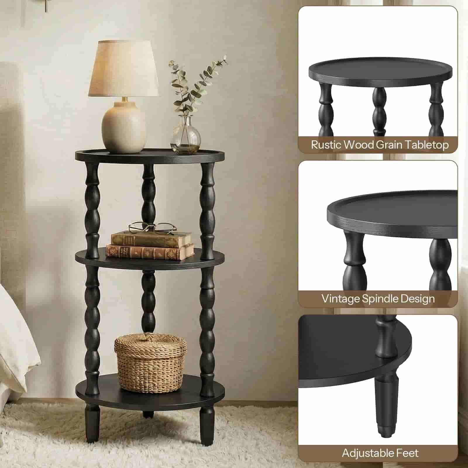 hoobro-table-appoint-ronde-noire-3-tag-res-pieds-bois image 8