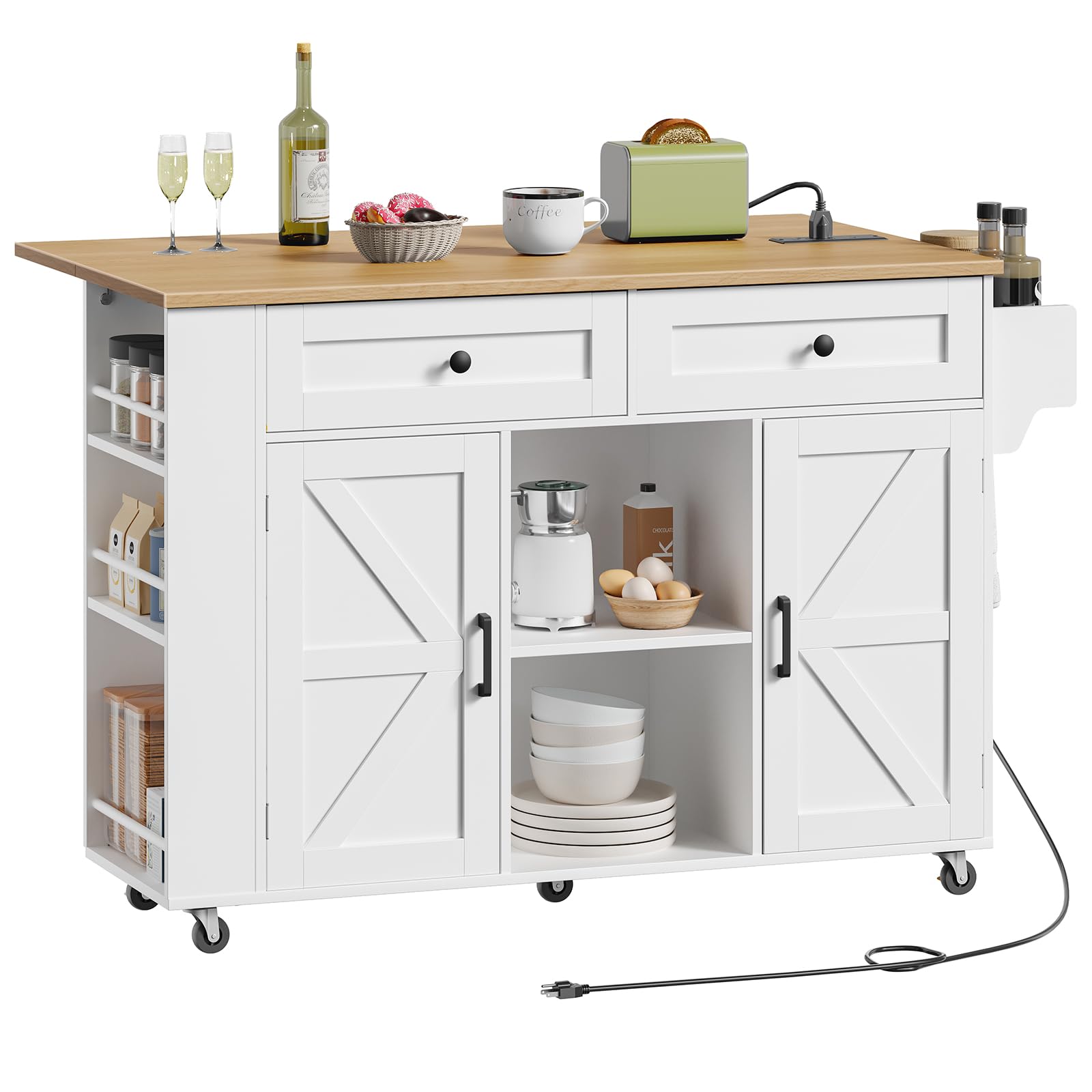 hoobro-lot-cuisine-blanc-47-pouces-roulettes-et-prises image 1