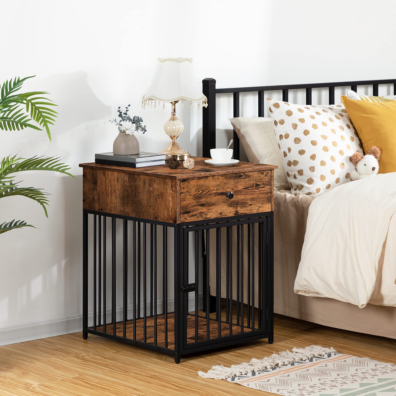 hoobro-pet-furniture-cage-chien-bois-marron-tiroir image 4
