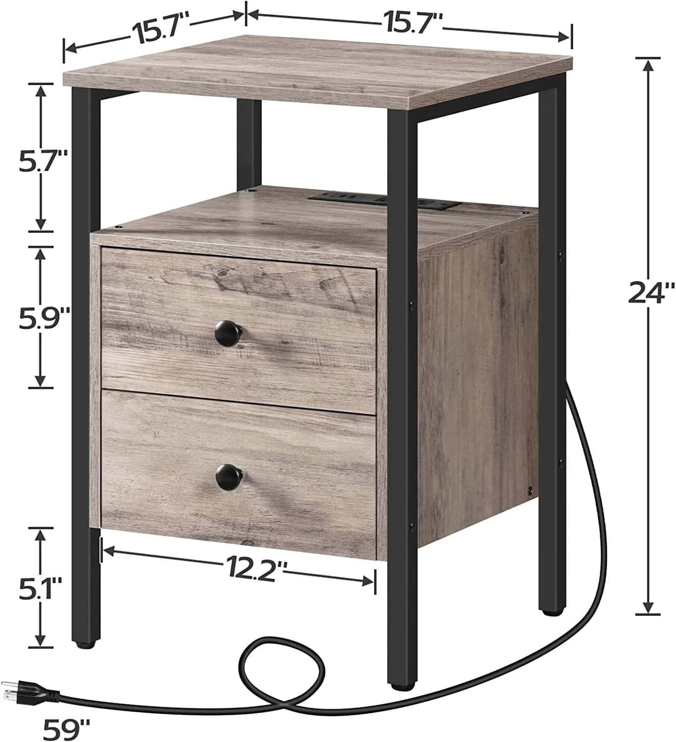 hoobro-lot-2-tables-de-chevet-greige-prise-usb-tiroirs image 4