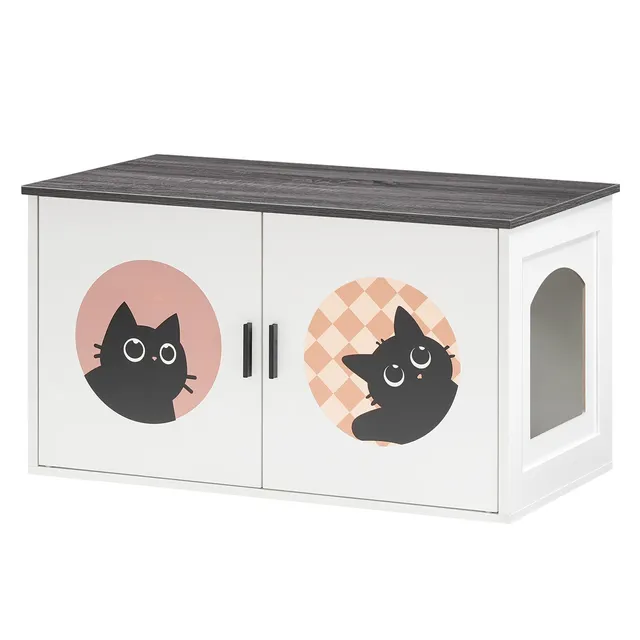 hoobro-meuble-liti-re-chat-blanc-80-cm-motifs-chats image 1