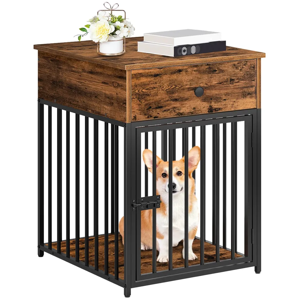 hoobro-pet-furniture-cage-chien-bois-marron-tiroir image 1