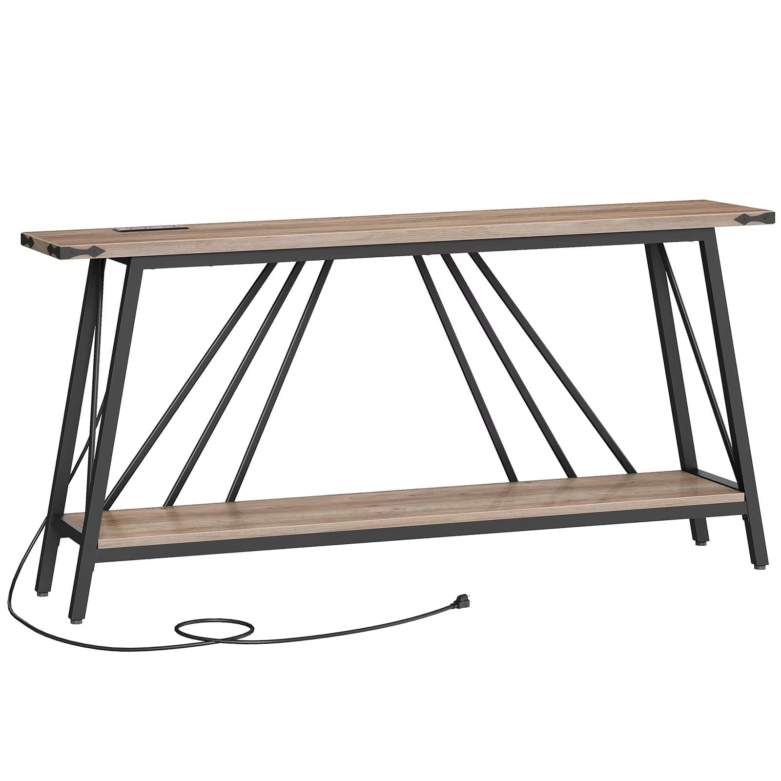 hoobro-console-table-meuble-entr-e-greige-2-niveaux-avec-prise image 3