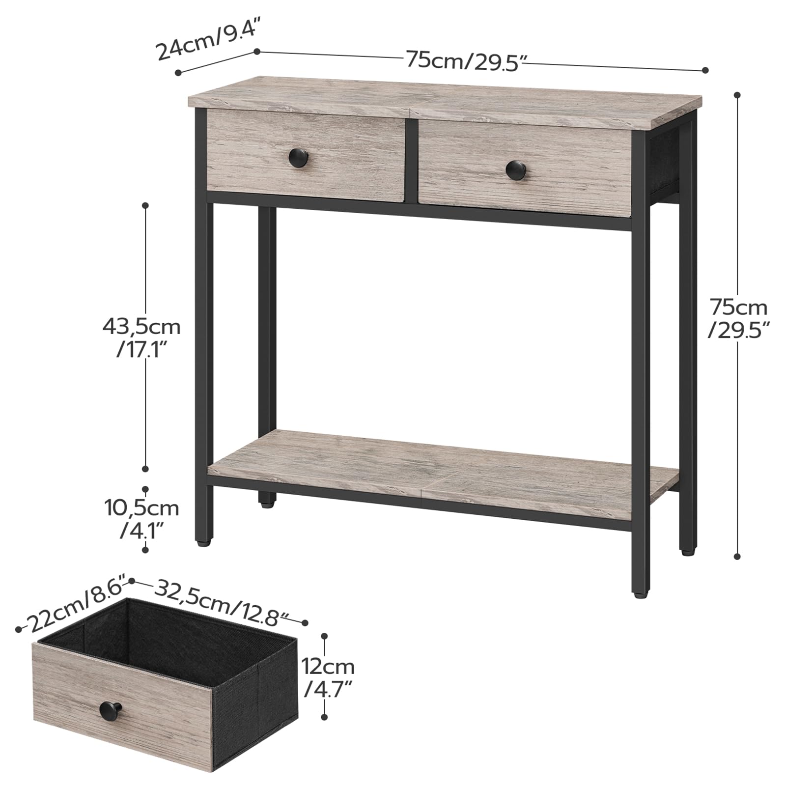 hoobro-console-table-29-5-2-tiroirs-tissu-greige image 3
