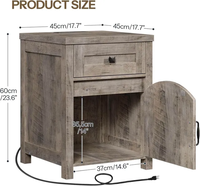 hoobro-table-d-appoint-farmhouse-bois-greige-avec-station-de-charge image 1