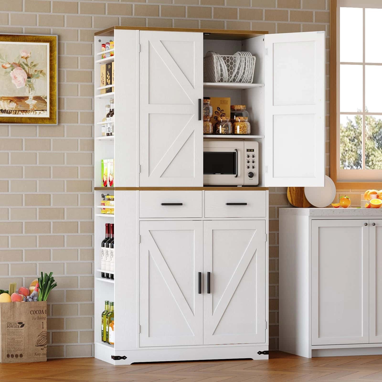 hoobro-armoire-cuisine-blanche-180-cm-garde-manger image 2