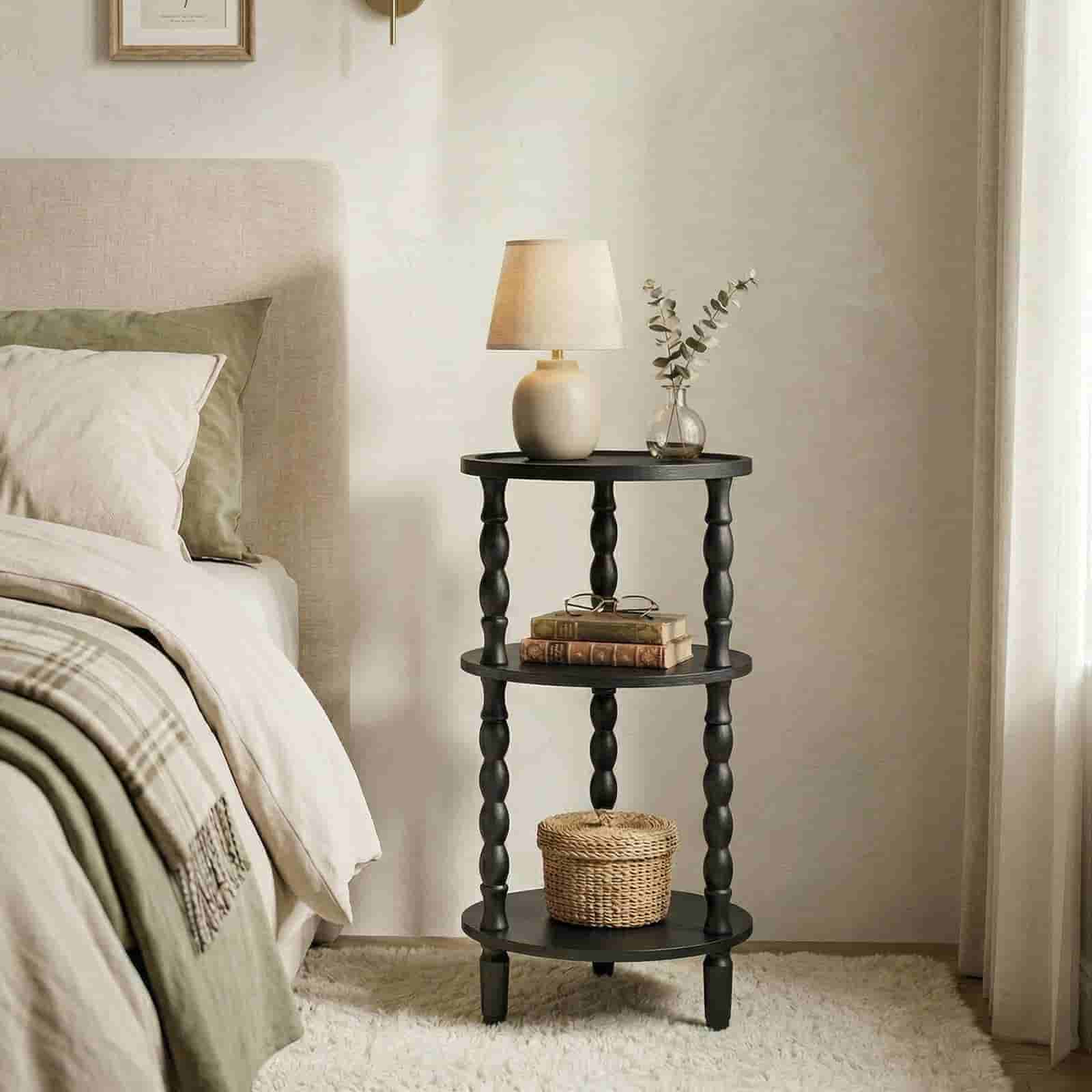 hoobro-table-appoint-ronde-noire-3-tag-res-pieds-bois image 5