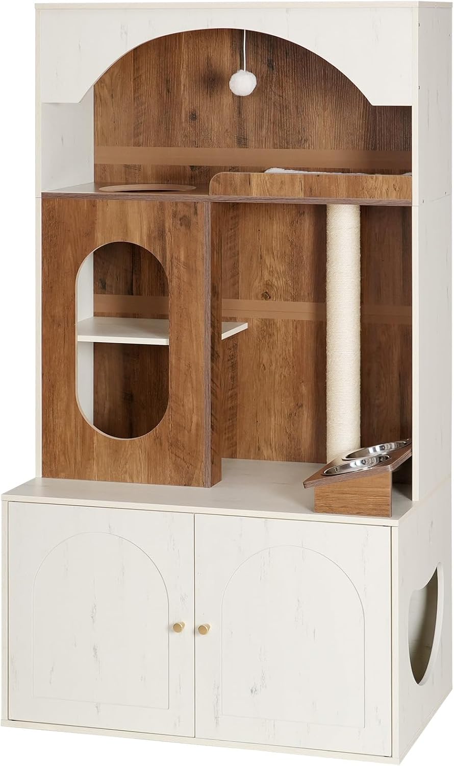 hoobro-pet-furniture-arbre-chat-blanc-liti-re-gamelles-58-7 image 1