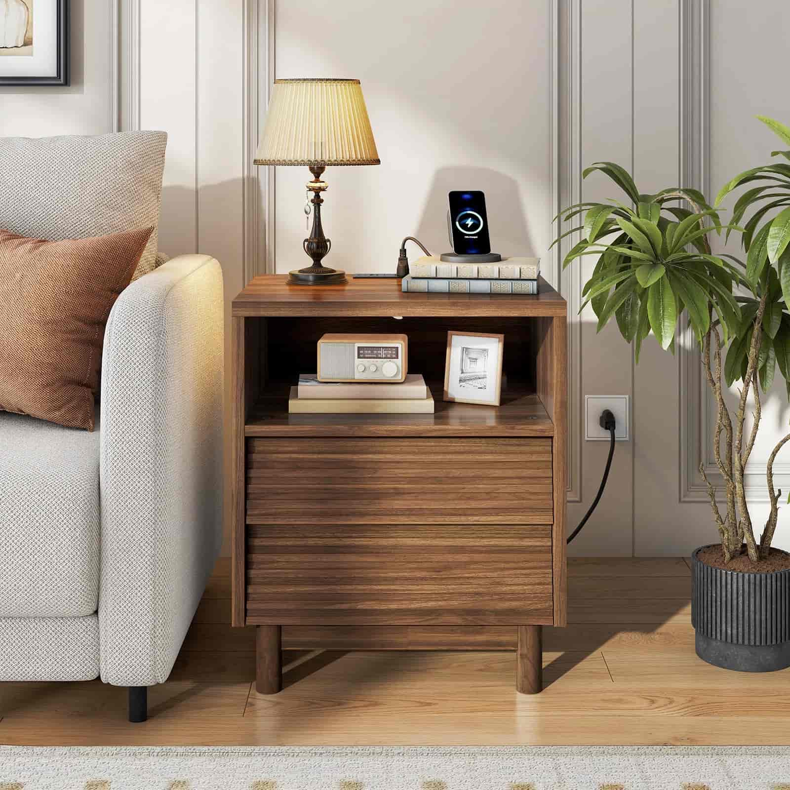 hoobro-nightstands-table-de-chevet-marron-2-tiroirs-chargeur image 5