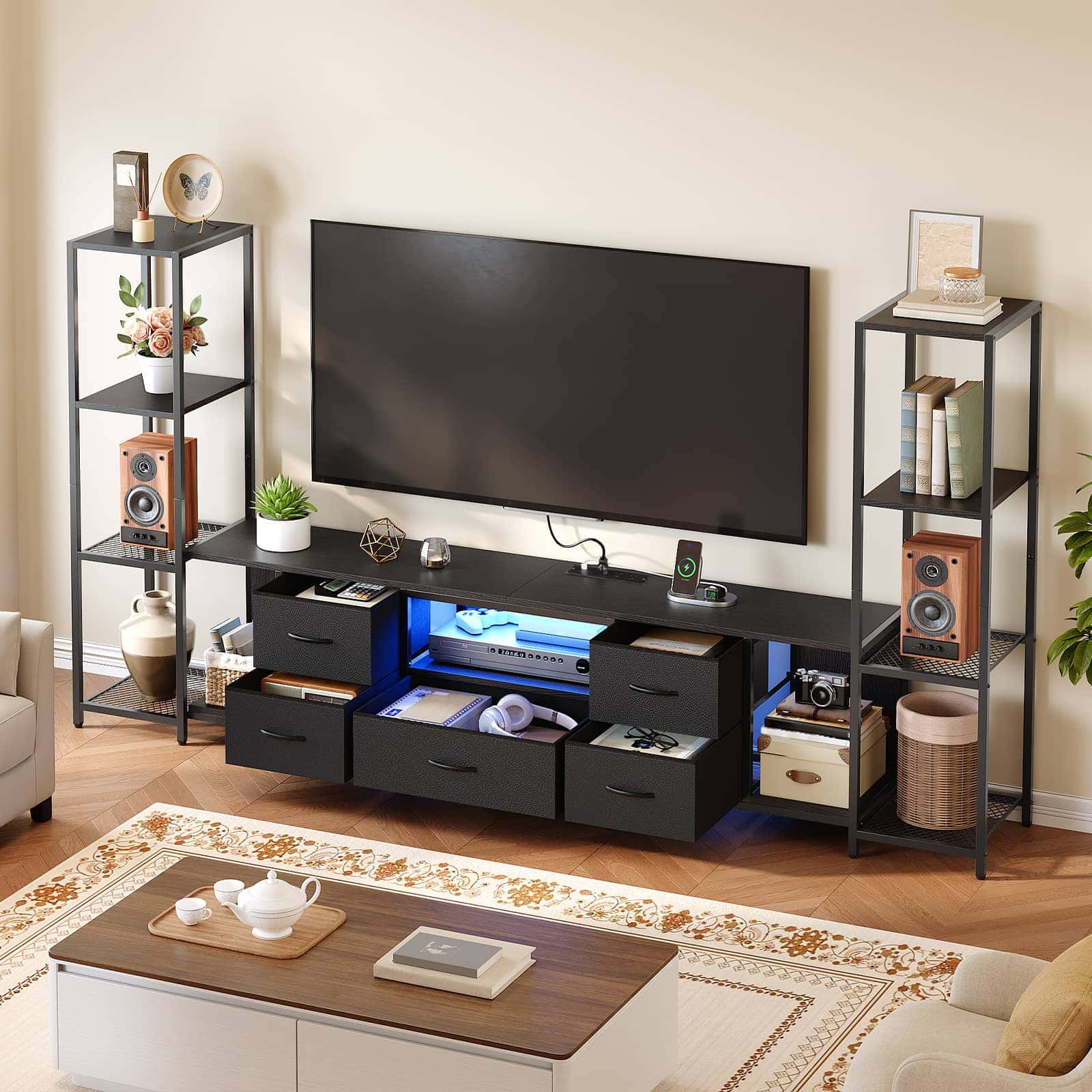 hoobro-meuble-tv-noir-65-75-pouces-led-rgb-avec-prise image 4