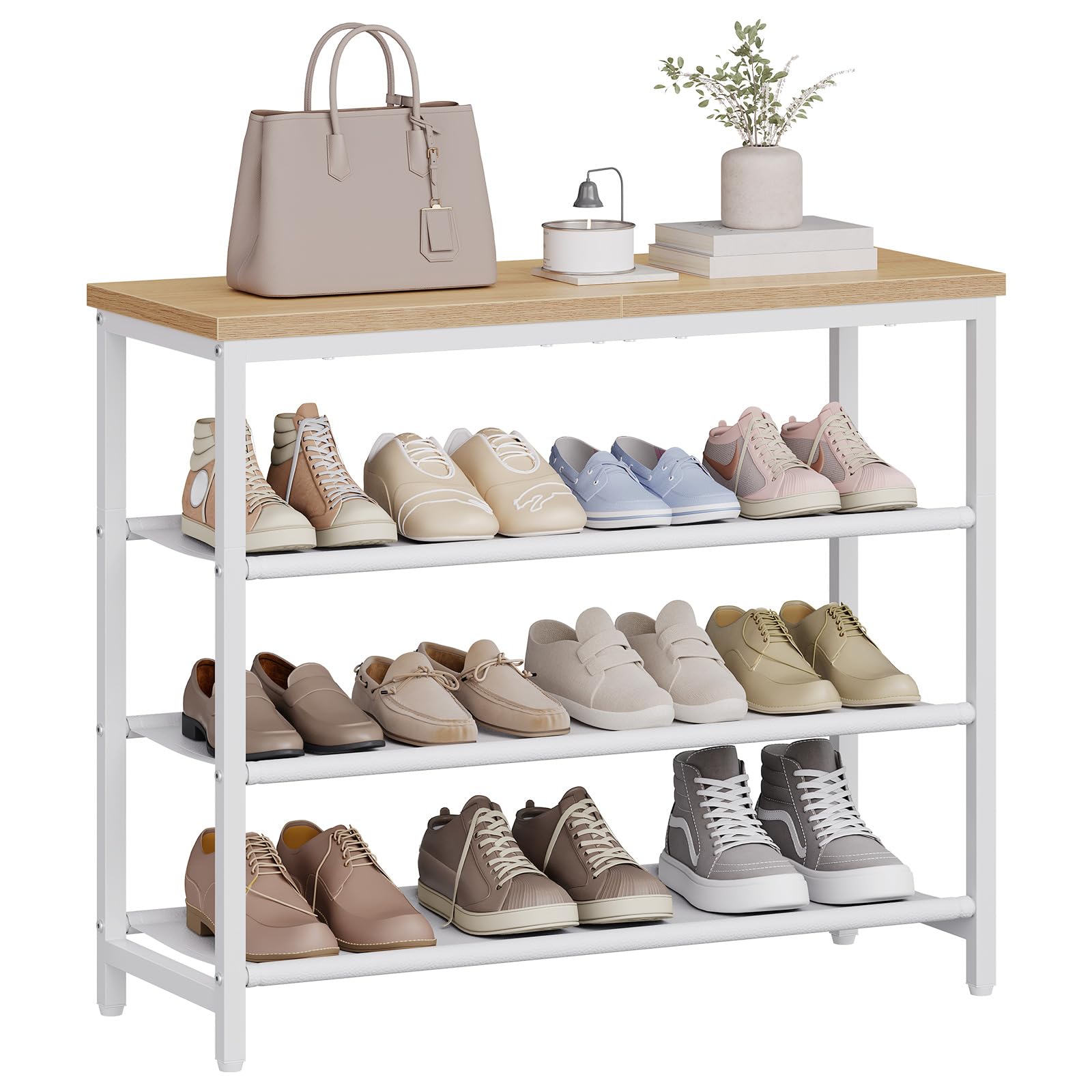 hoobro-meuble-chaussures-blanc-4-niveaux-9-paires image 3