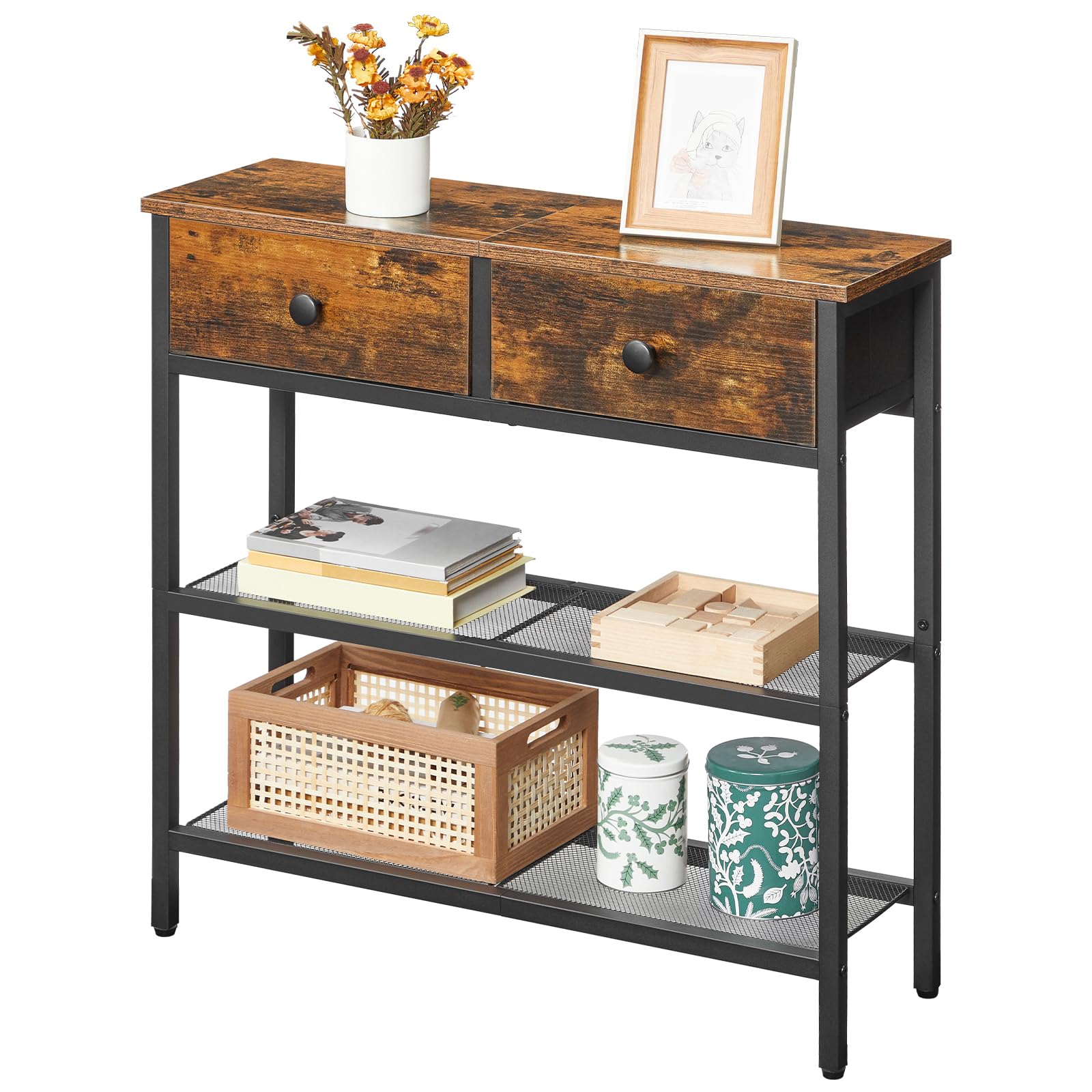 hoobro-console-table-tiroirs-table-console-marron-troite image 3