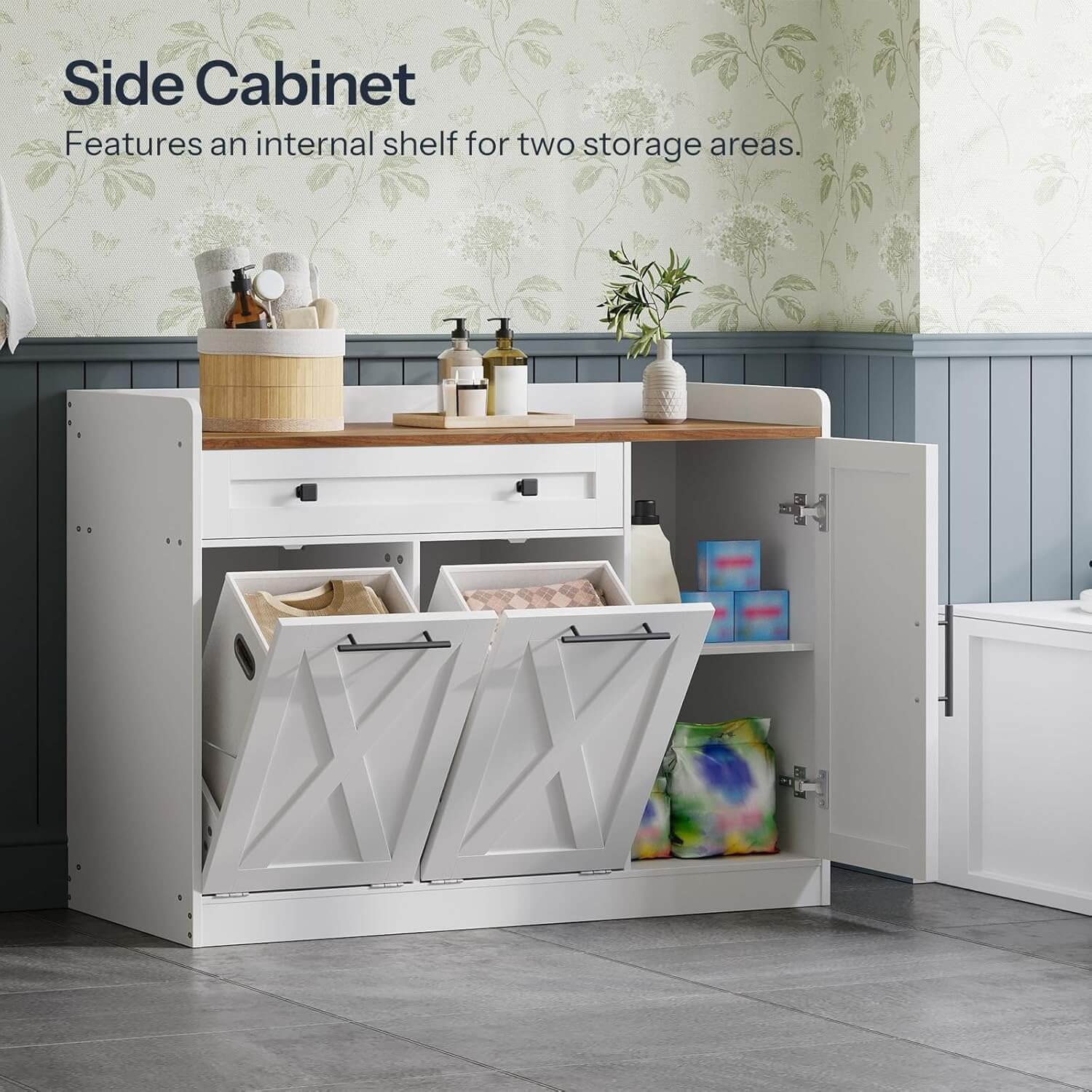 hoobro-double-panier-linge-blanc-meuble-buanderie-2-bacs image 4