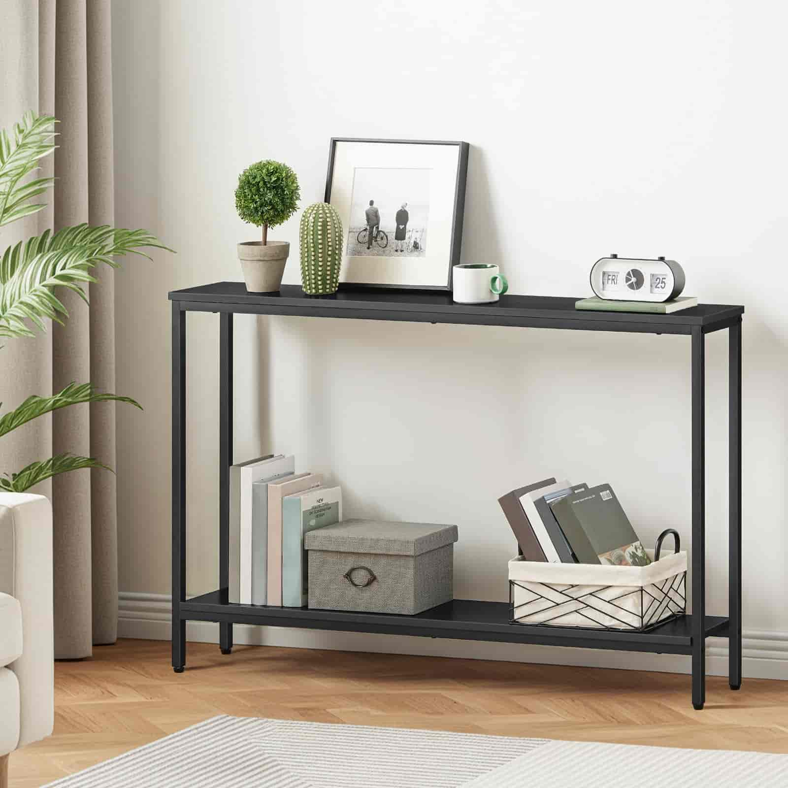 hoobro-console-table-console-troite-120-cm-noire-avec-tag-re image 2