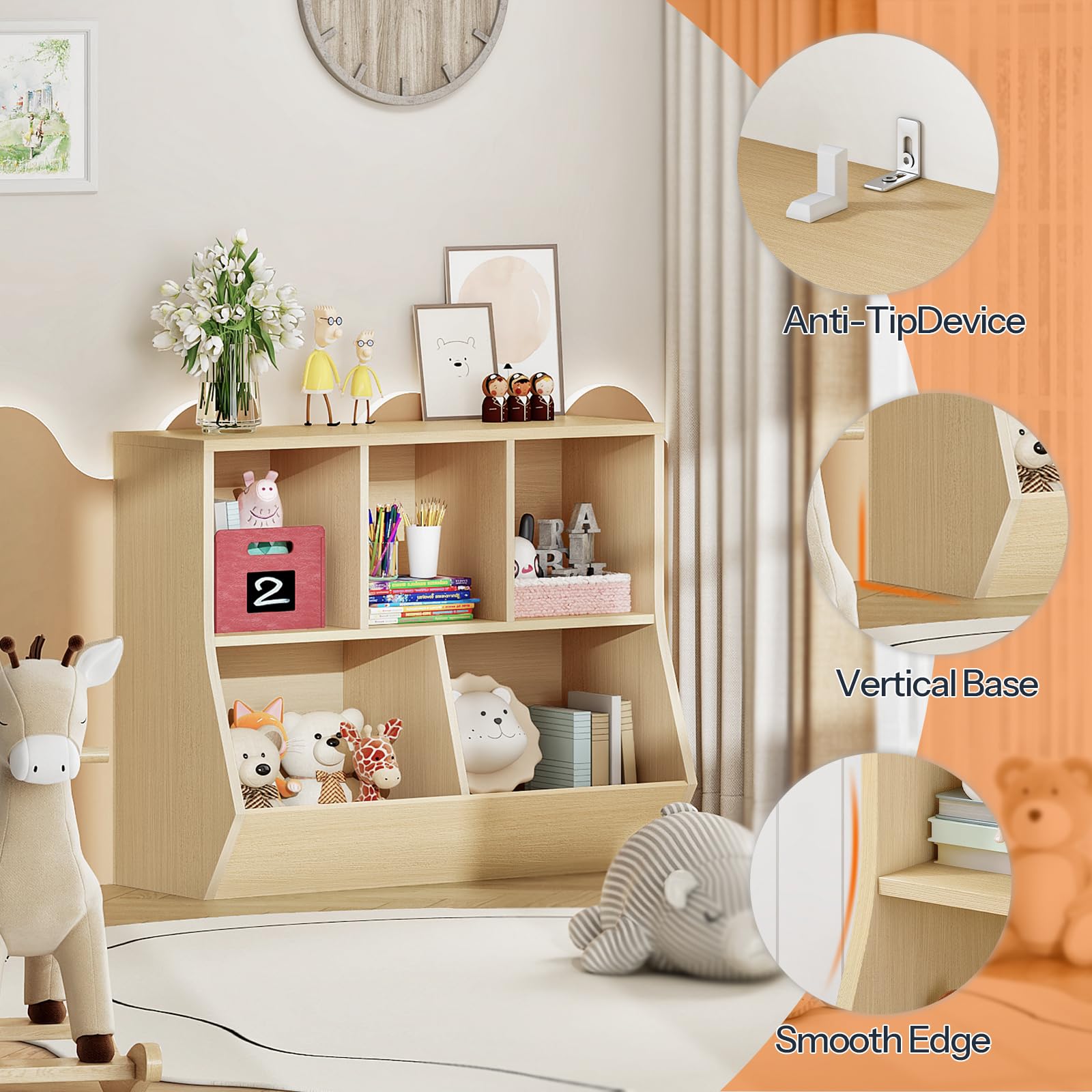 hoobro-kid-s-furniture-biblioth-que-enfant-naturelle-rangement-jouets image 8