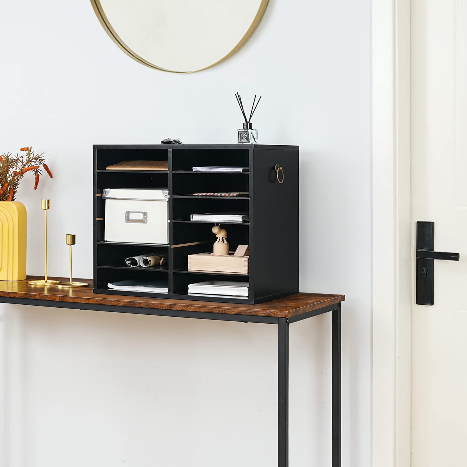 hoobro-meuble-bureau-trieur-courrier-12-casiers-noir-ajustable image 4