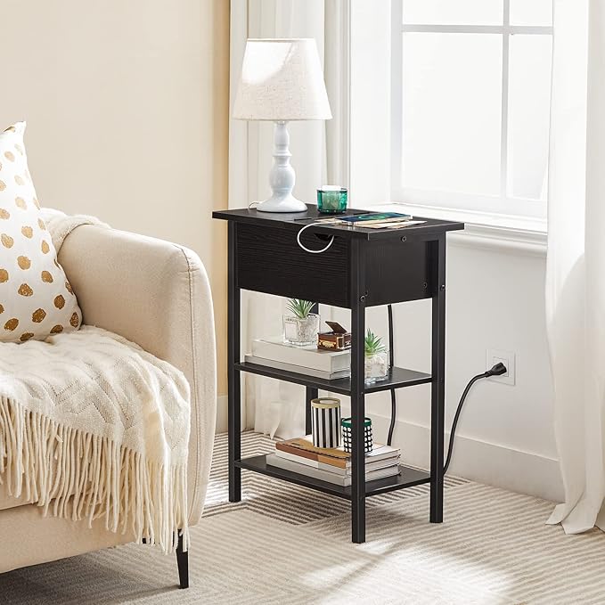 hoobro-table-appoint-rabattable-noire-avec-station-charge image 2