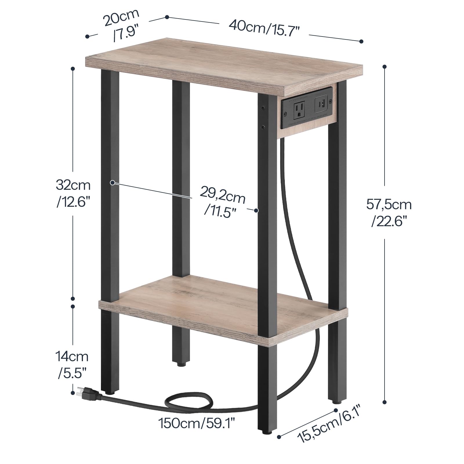 hoobro-table-d-appoint-troite-greige-avec-prise-usb image 3