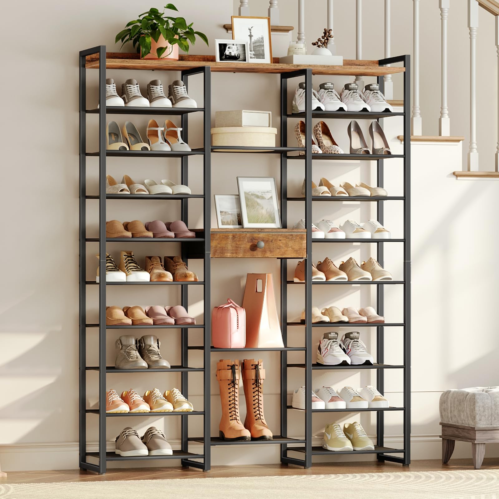 hoobro-10-niveaux-meuble-chaussures-marron-grande-capacit image 2