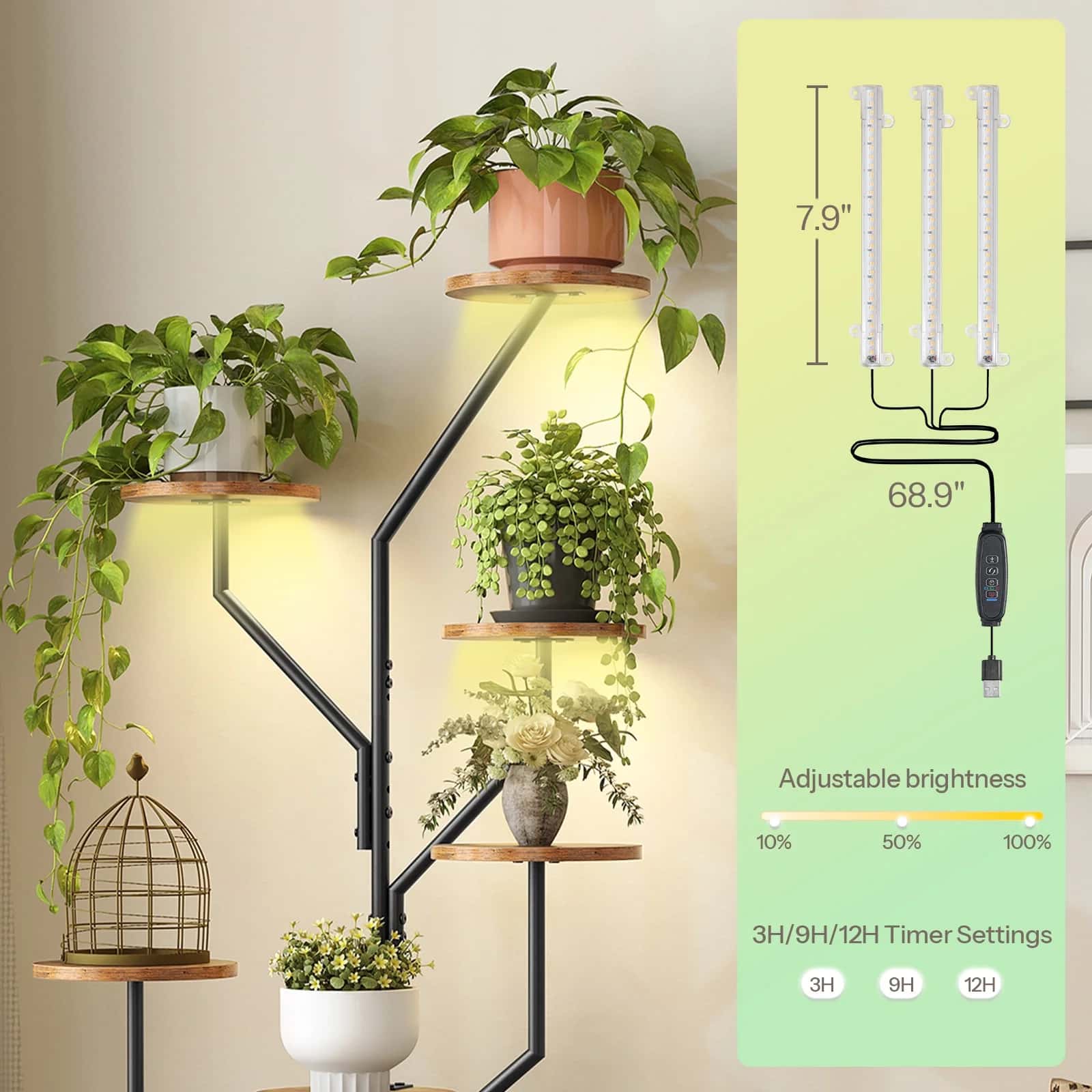 hoobro-storage-racks-tag-re-plantes-marron-8-niveaux-led image 6