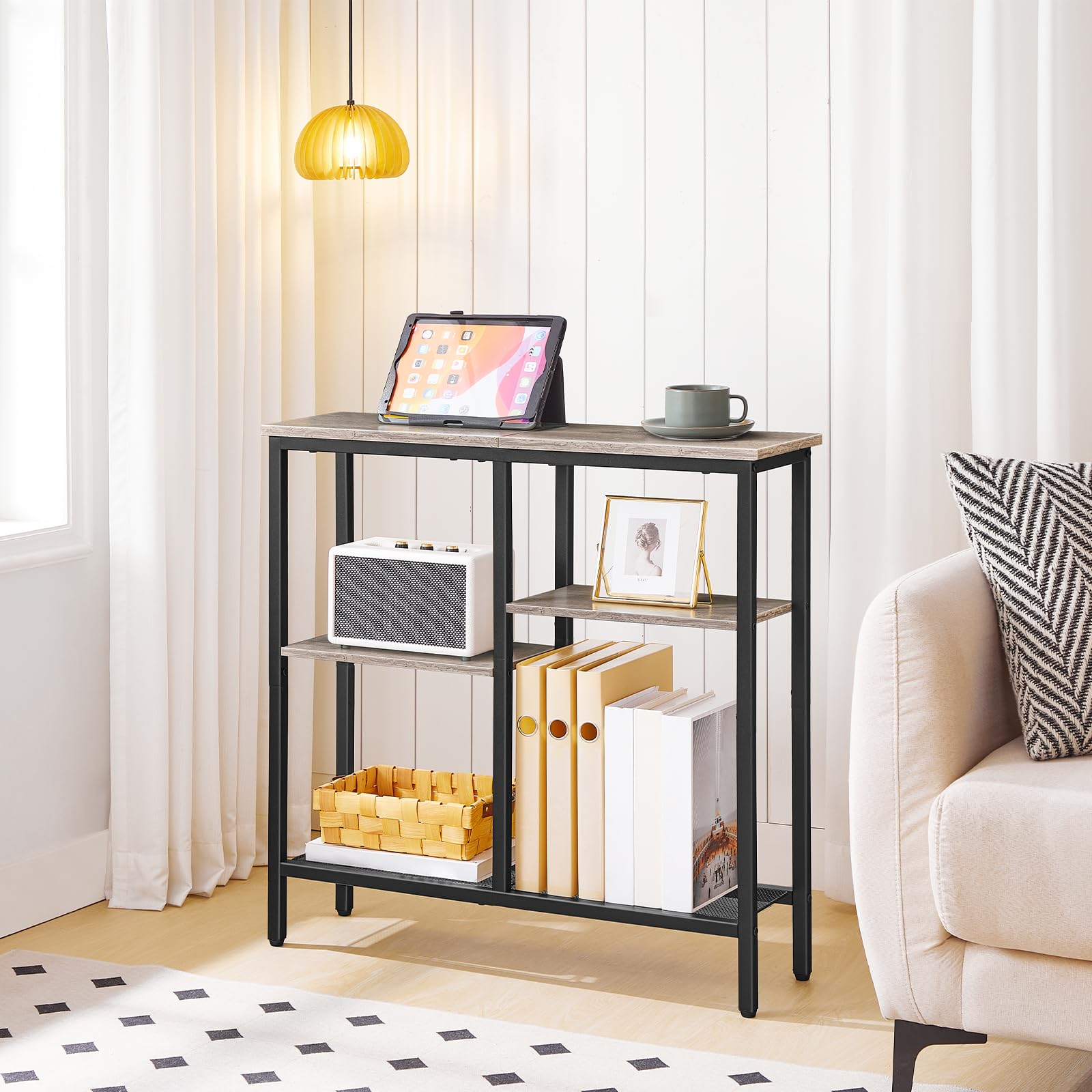 hoobro-console-table-4-niveaux-table-console-greige-troite image 4