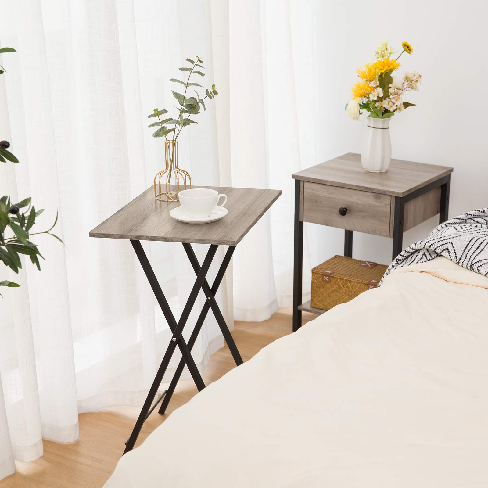 hoobro-table-pliante-plateau-tv-greige-lot-de-4 image 7