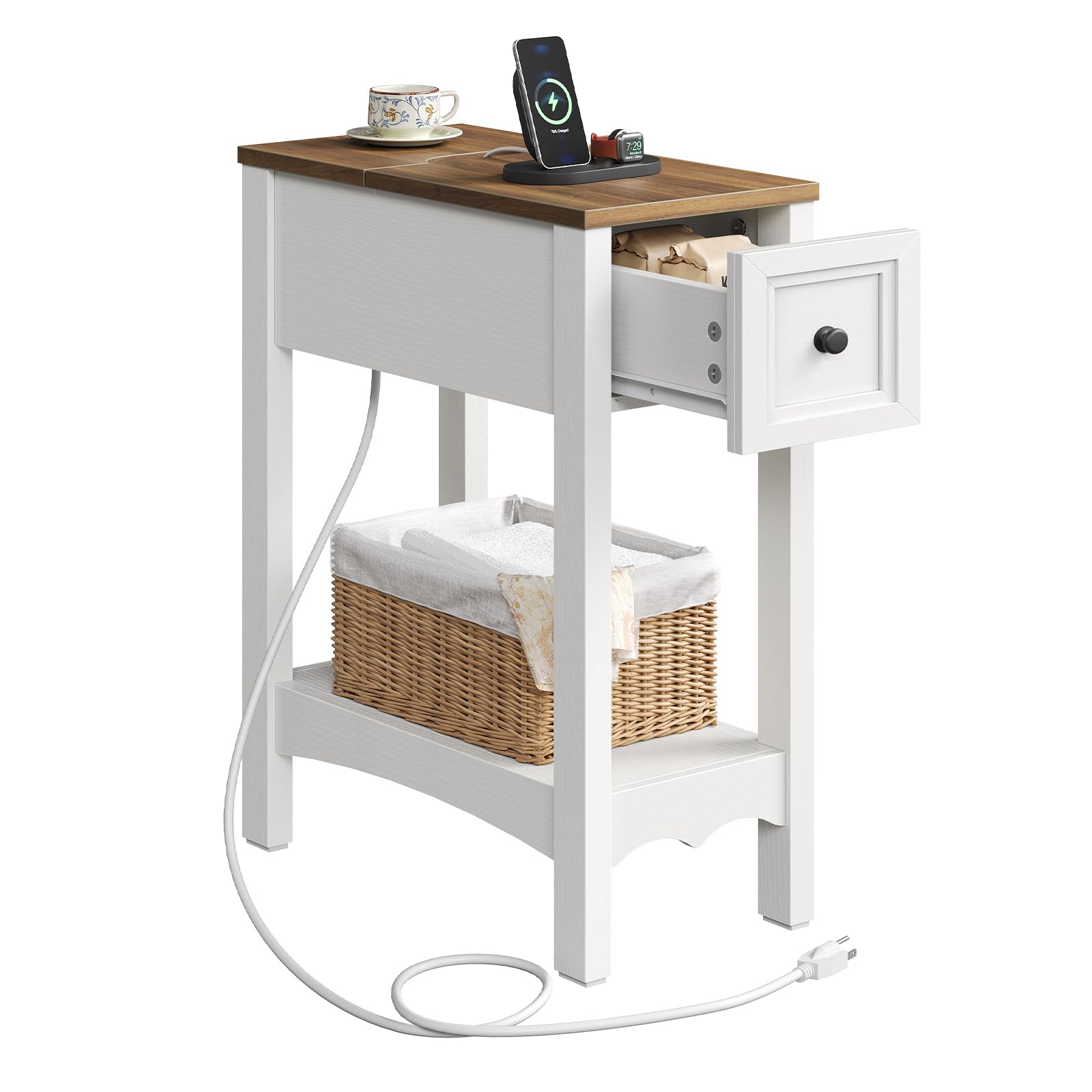 hoobro-side-tables-bout-de-canap-blanc-avec-prise-tiroir image 4