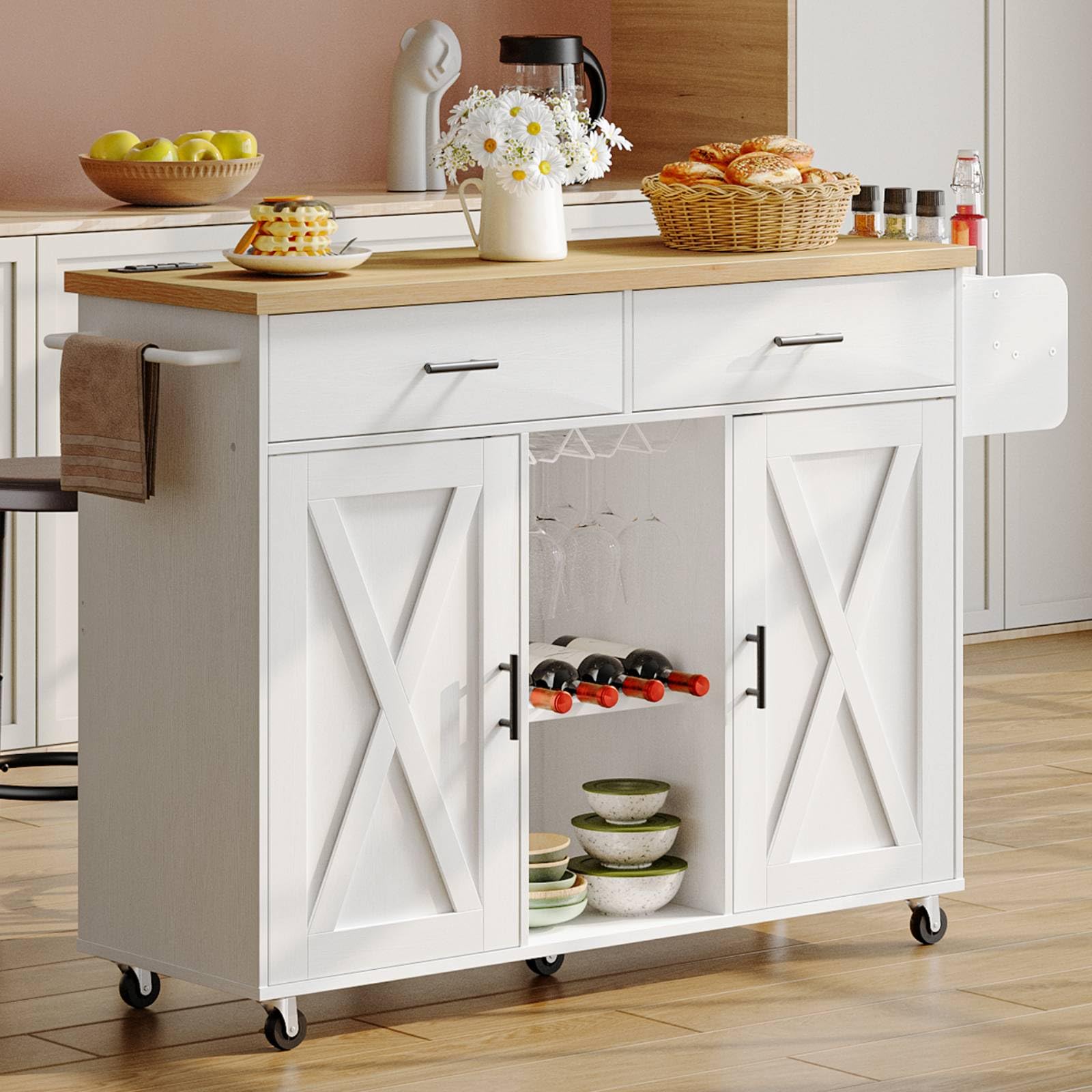 hoobro-kitchen-furniture-lot-cuisine-blanc-roulettes-avec-prise image 2