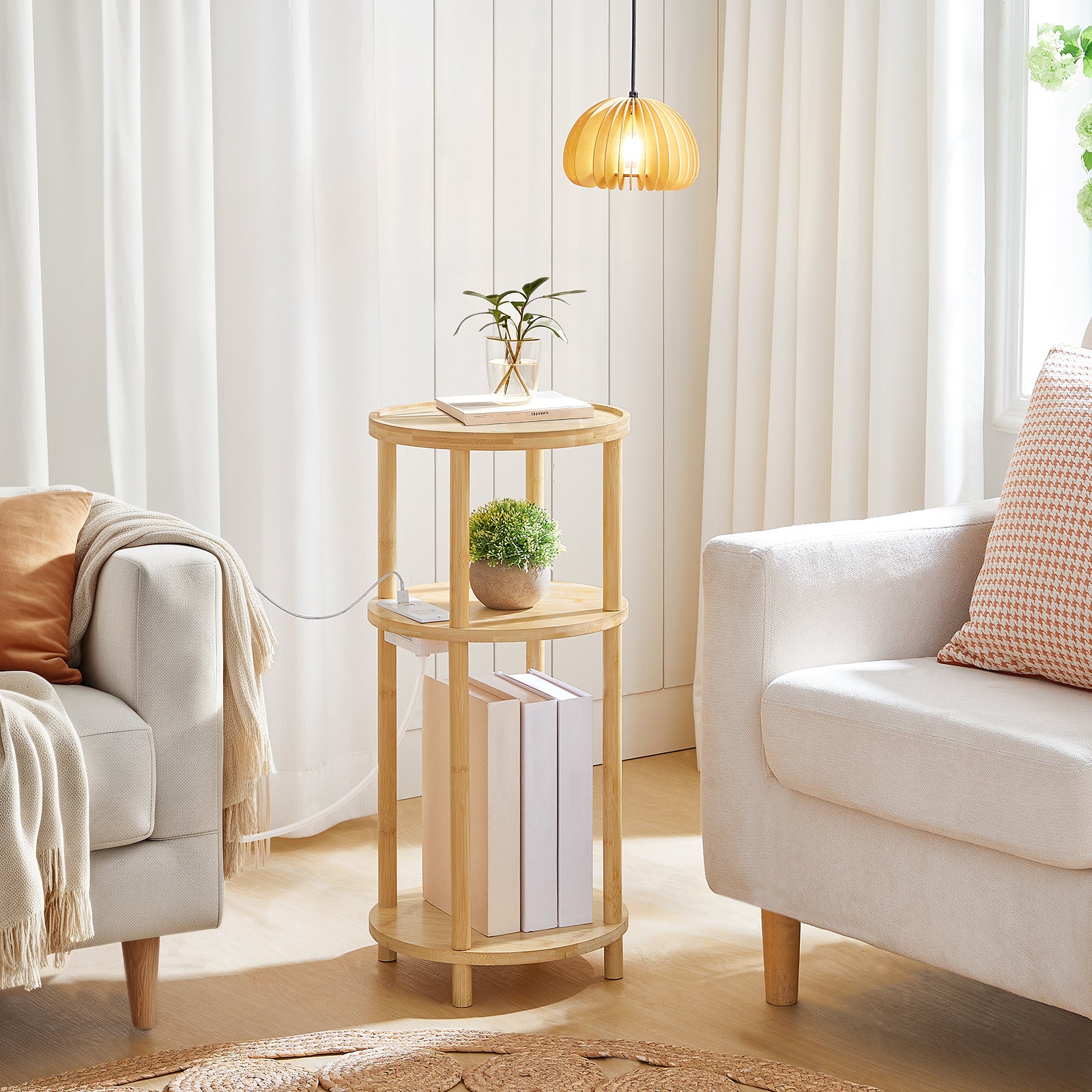 hoobro-side-tables-table-d-appoint-ronde-beige-3-niveaux-avec-prise image 6