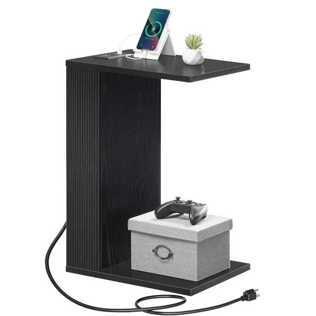 hoobro-table-d-appoint-en-c-noire-avec-station-de-charge-salon image 1