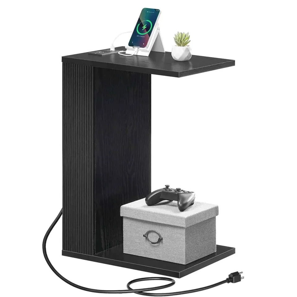 hoobro-table-d-appoint-en-c-noire-avec-station-de-charge-salon image 1