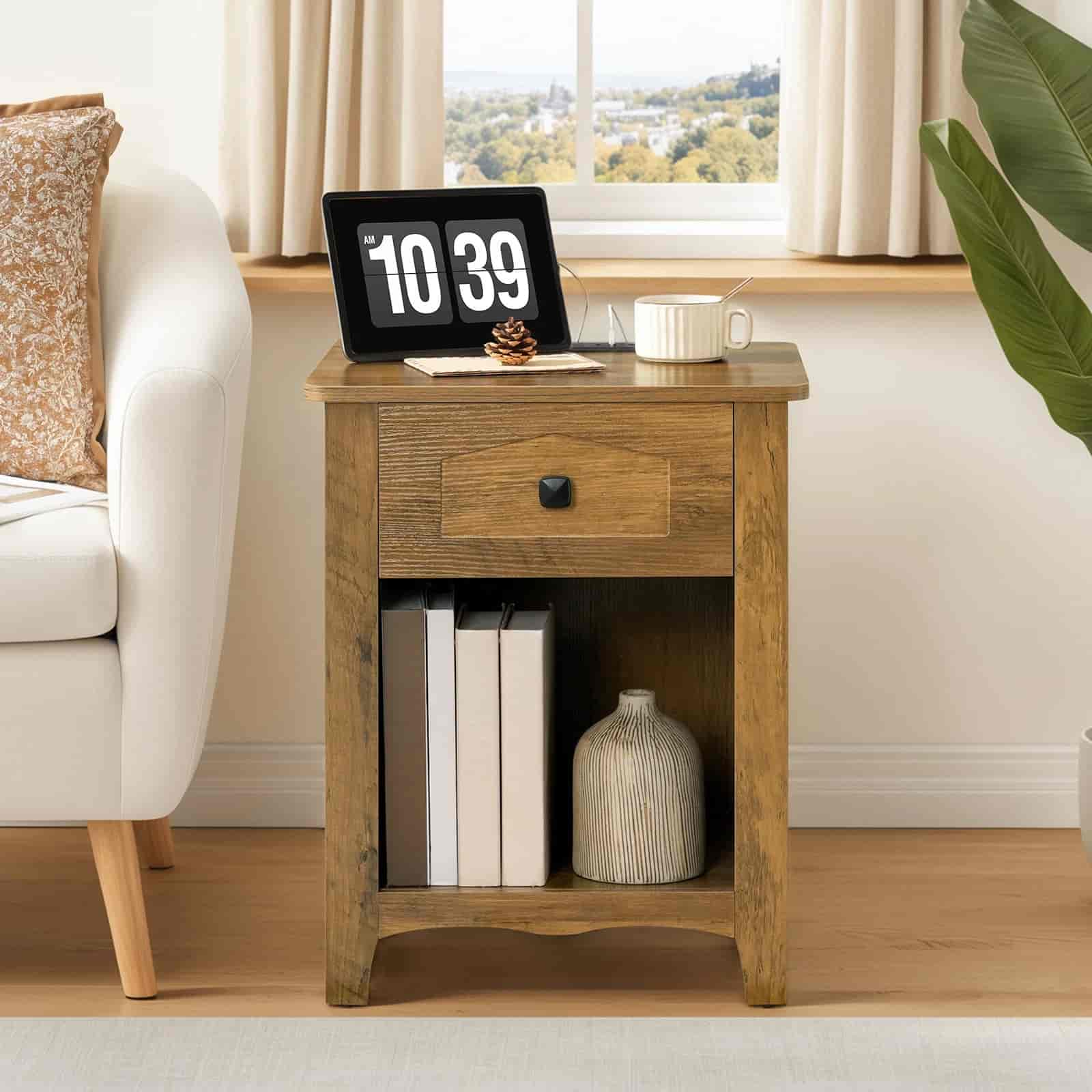 hoobro-nightstands-table-de-chevet-marron-station-charge image 6
