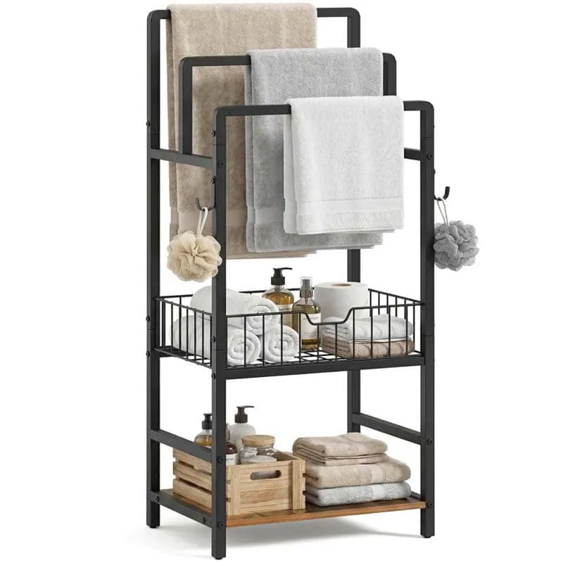 hoobro-bathroom-furniture-porte-serviettes-marron-3-niveaux image 1
