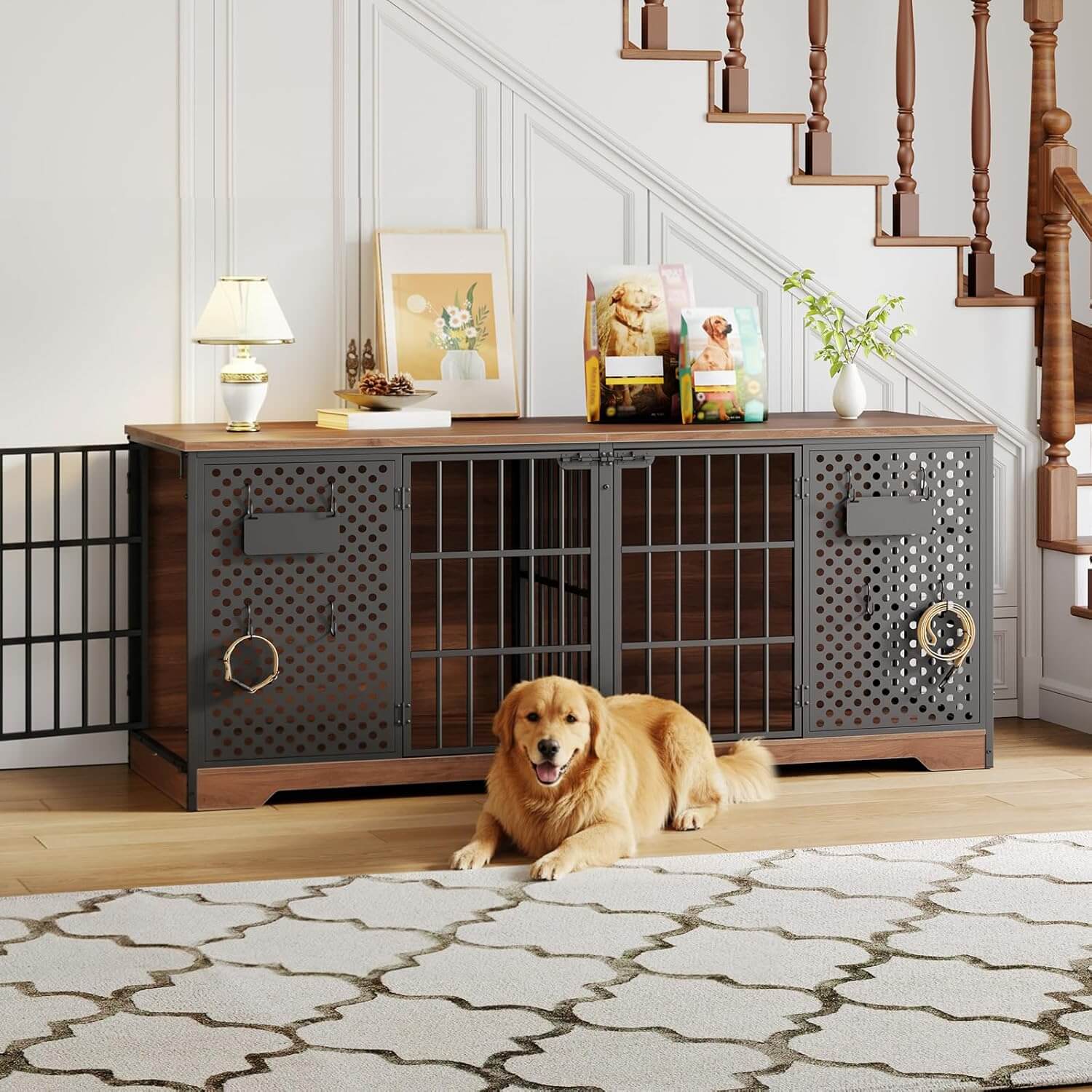 hoobro-double-niche-chien-meuble-tv-180-cm-noyer image 8