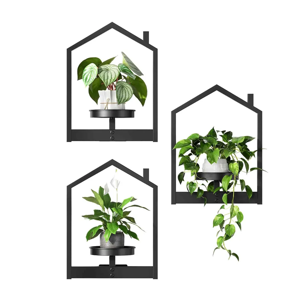 hoobro-tag-re-murale-plante-m-tal-noir-lot-de-3-maison image 1
