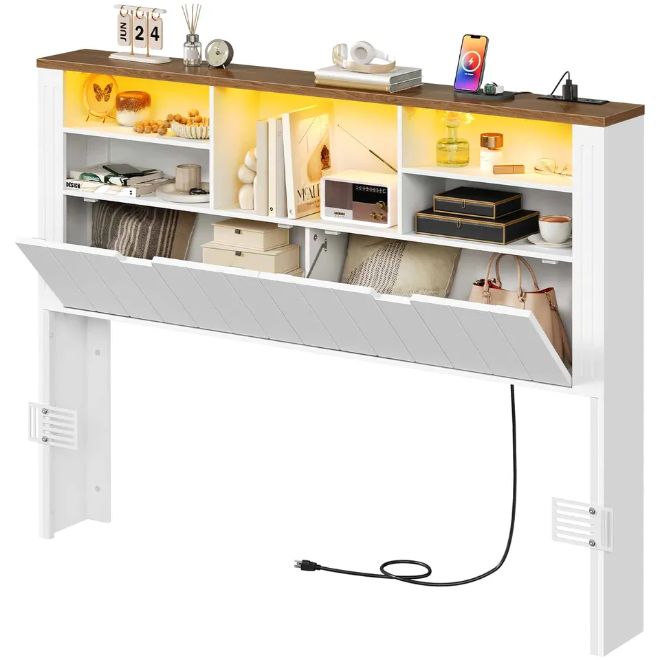 hoobro-t-te-de-lit-rangement-blanche-led-usb image 1