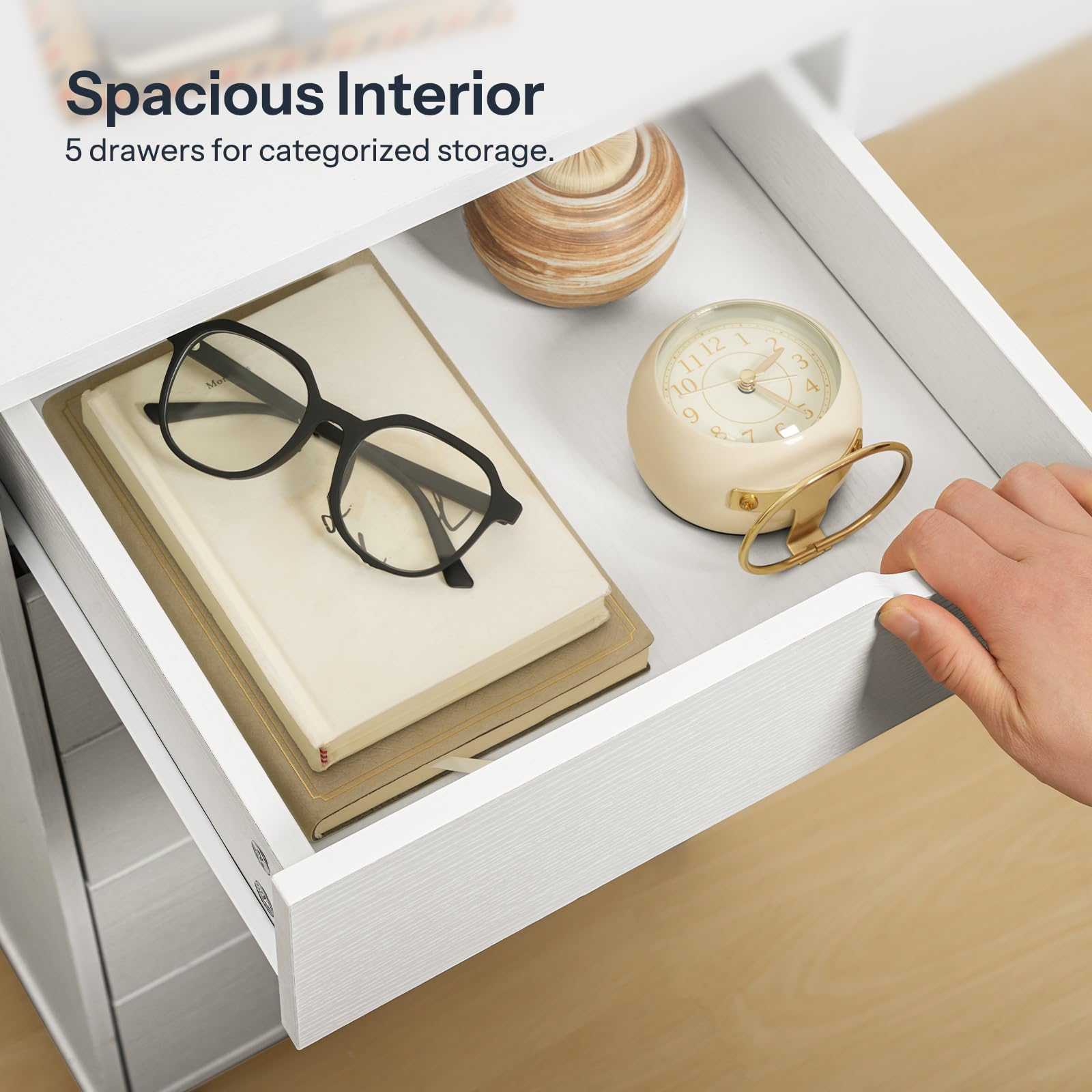 hoobro-caisson-de-bureau-mobile-5-tiroirs-blanc-roulettes image 7