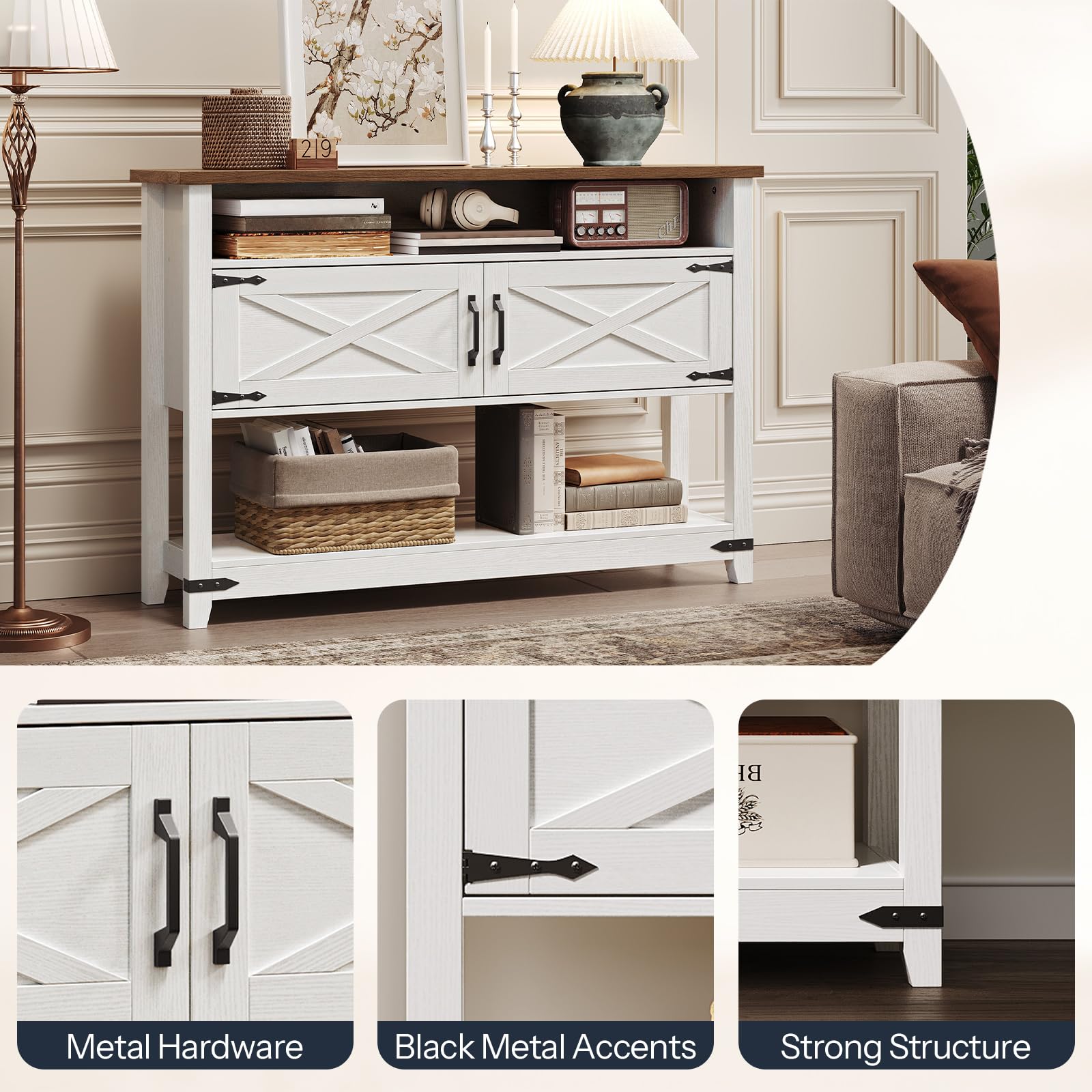 hoobro-console-table-console-blanche-120-cm-avec-placards image 7