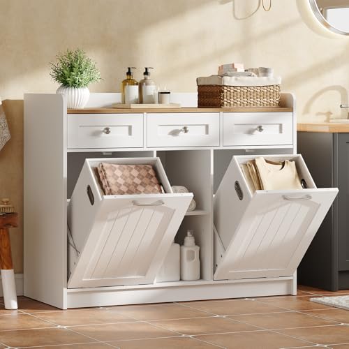hoobro-panier-linge-meuble-blanc-2-paniers-3-tiroirs image 5