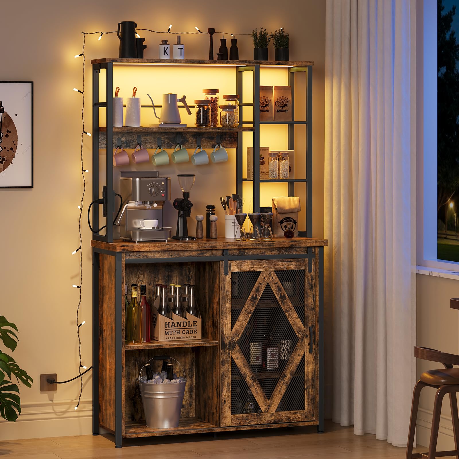 hoobro-desserte-cuisine-micro-ondes-prise-led-marron image 5