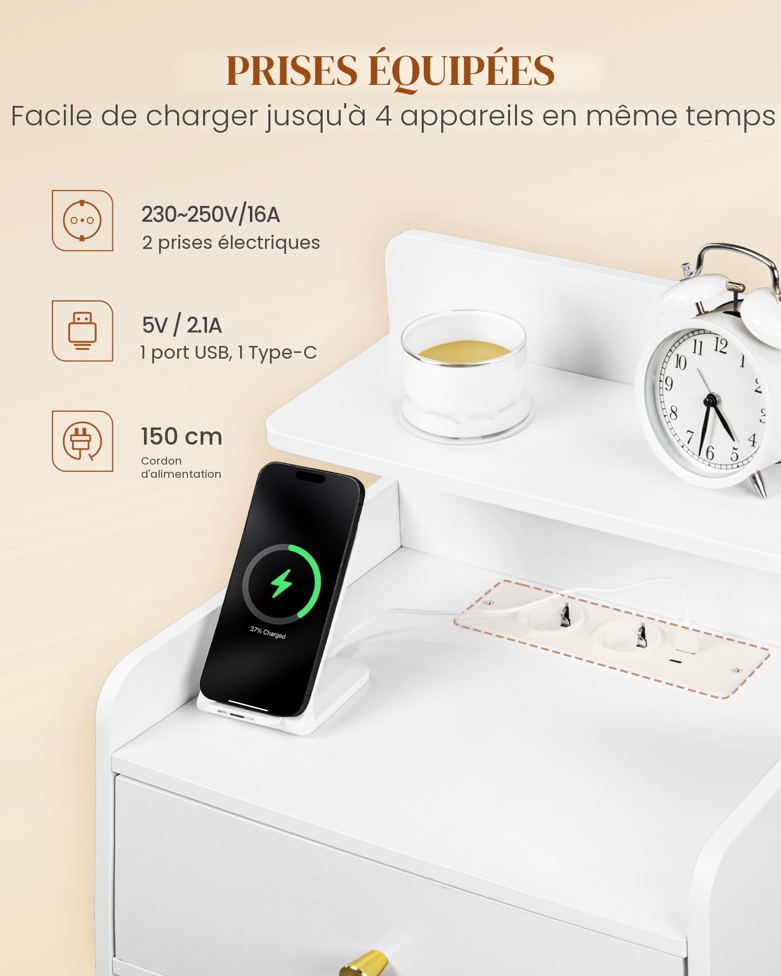 hexcelen-lot-2-tables-de-chevet-blanches-avec-prises-usb image 4